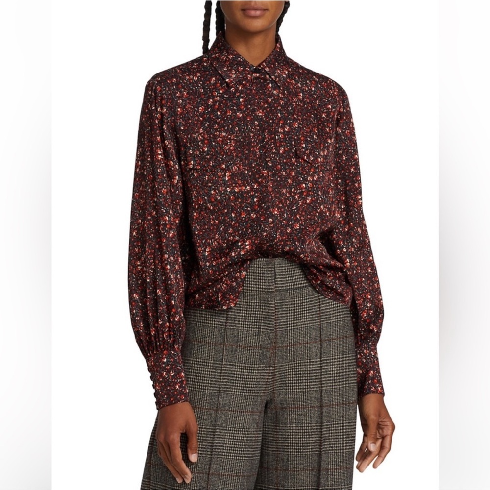 Elie Tahari Black and Red Floral Button-Front Blouse